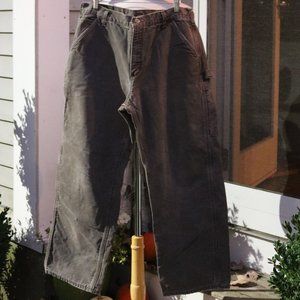 Carhartt Olive Flannel Lined Duck Canvas Relaxed Fit Carpenter Pants Sz 36x30